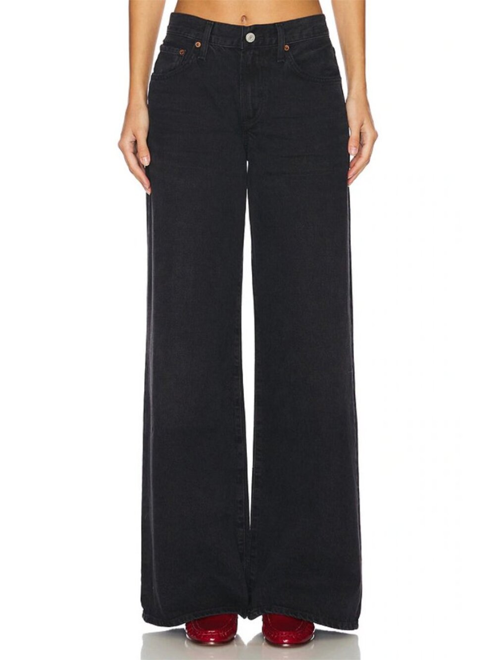 AGOLDE Clara Baggy Flare Jeans Women Size 29 Black Mid Rise Denim Organic Cotton